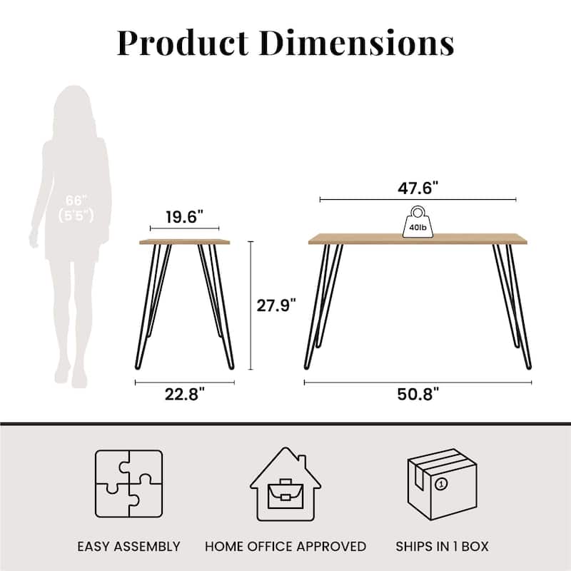 Roomfitters Owen Minimalist Writing Desk with Hairpin Legs