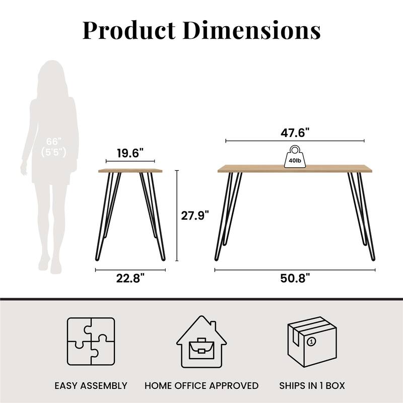 Writing Desk with Hairpin Legs Engineered Wood Top Minimalist Industrial Design