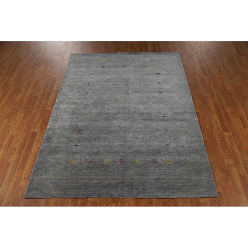Hand Knotted Oriental 100% Wool Carpet Tribal Animal Pictorial Greys & Charcoal Gabbeh Area Rug - 7' 9'' X 5' 9''