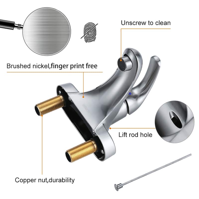 WOWOW 4 in. Centerset Single-Handle Low Arc Bathroom Faucet with Drain Kit