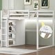 preview thumbnail 1 of 12, Wood Full Size Loft Bed with Built-In Wardrobe and Storage Shelves White