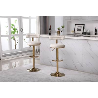 Swivel Bar Stool Adjustable Counter Height Bar Stool Kitchen Dining Cafe Hydraulic Bar Chair with Padded Back (Set of 2), Beige
