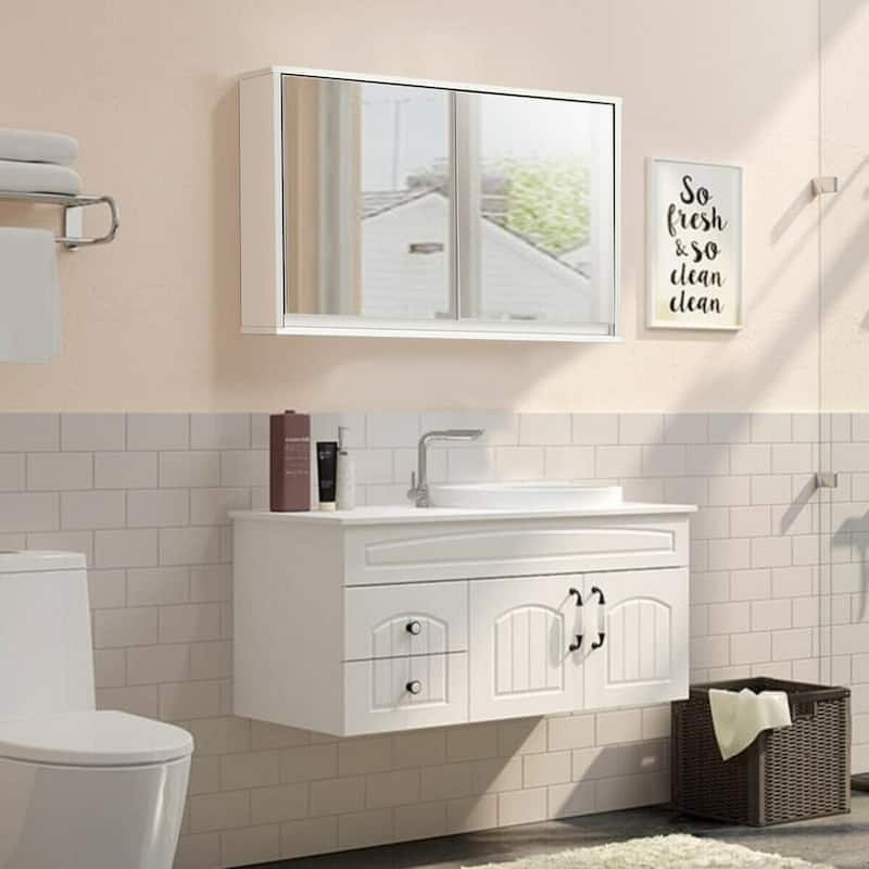 Costway Wall Mounted Bathroom Medicine Cabinet Storage Cabinet Double
