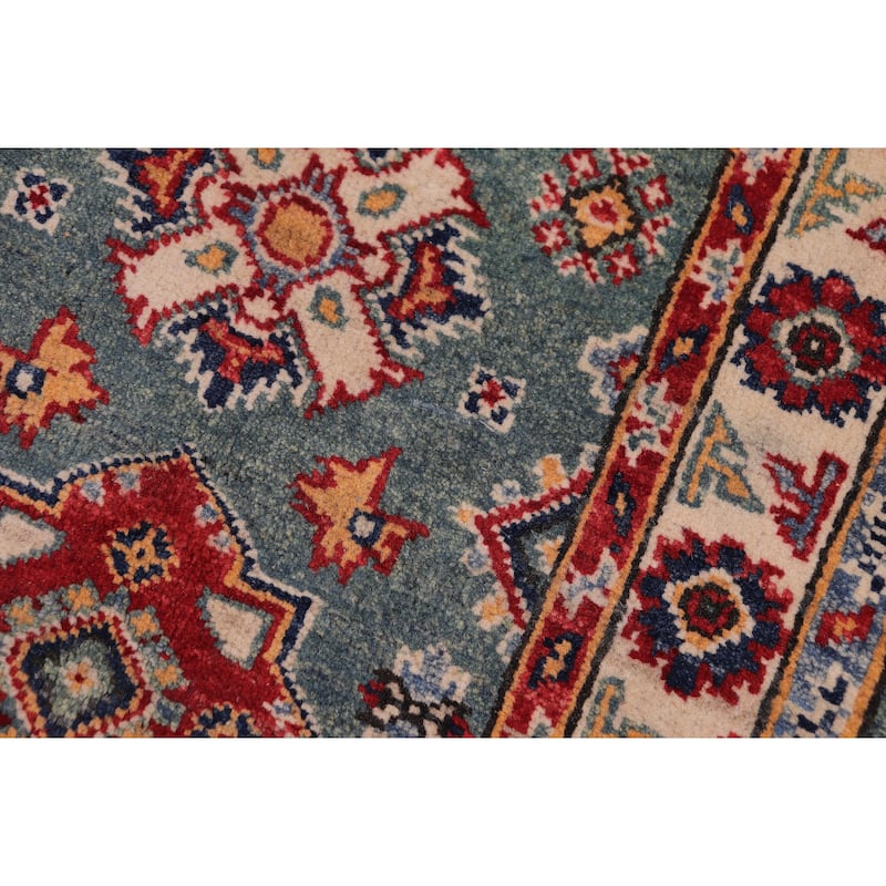 Rustic Kazak Emmy Green/Beige Wool Rug - 2'0'' x 3'0''