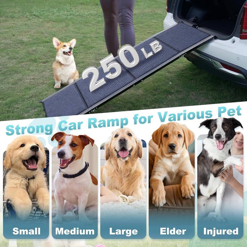 Large Dog Ramp for Car, Folding Portable Pet Ramp With Non-Slip Rug