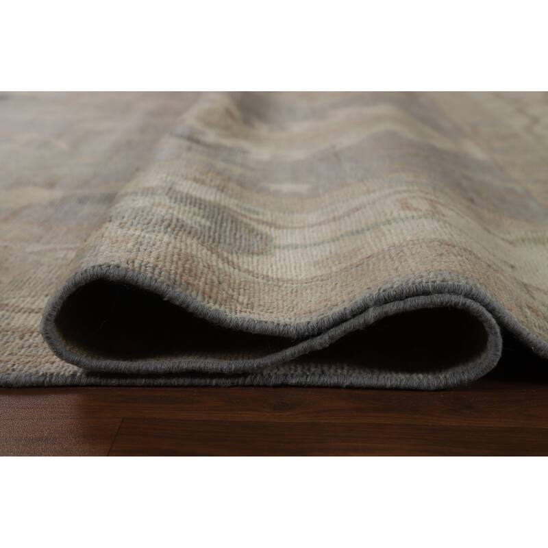 Hand Knotted Oriental 100% Wool Carpet Transitional All-Over Greys & Charcoal Oushak Area Rug - 12' 0'' X 9' 0''