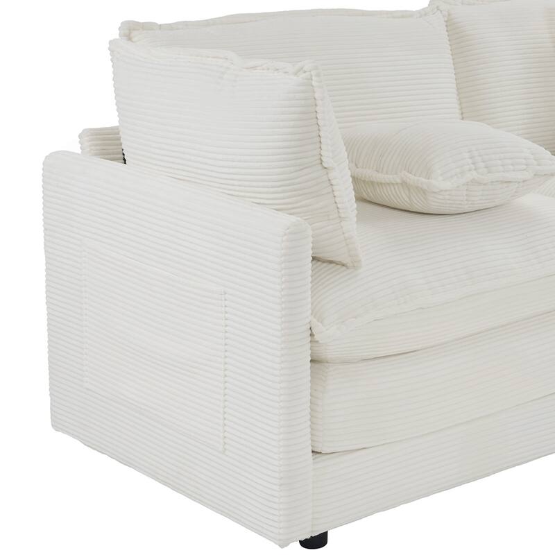 75.6" Compact L-Shape Sectional, Corduroy Modular Sofa with Pockets