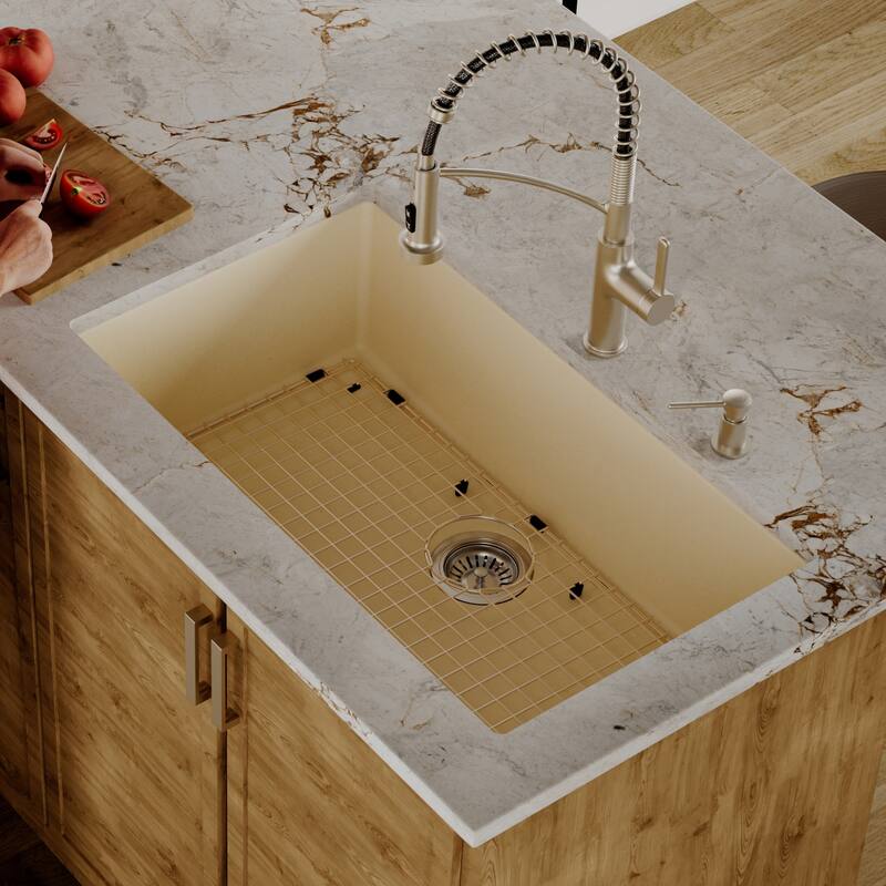 Karran Undermount 32.5 in. Large Single Bowl Quartz Kitchen Sink Kit