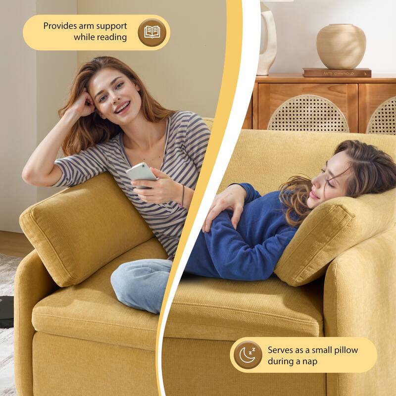 Chenille Single Sofa Chair,Wide And Deep Seat Accent Chair,Upholstered Armchair,Color Blocking Couch Lounge With Pillows