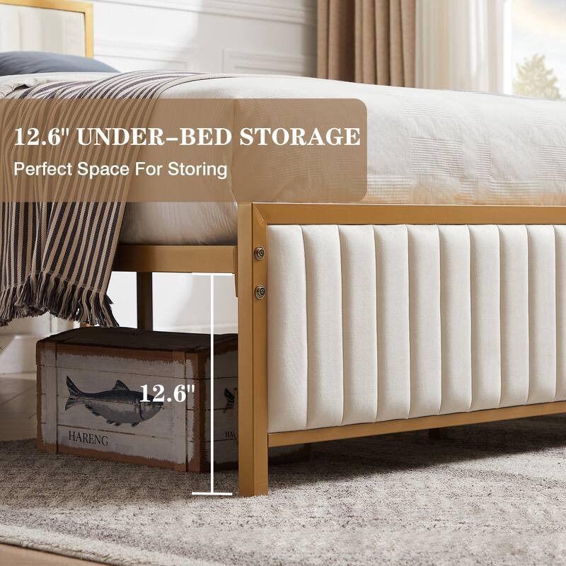 Javlergo Bed Frames with Upholstered Tufted Headboard and Footboard, Heavy Duty Steel Slats Platform, No Box Spring Needed