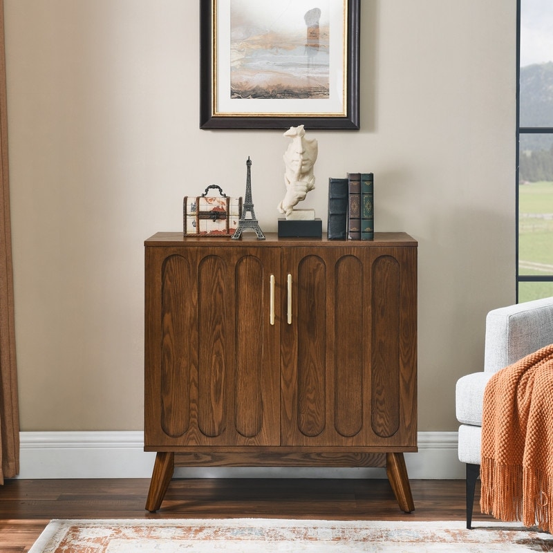 33.6" Wooden Sideboard Cabinet with Geometric Design and Storage for Living Room and Dining Room
