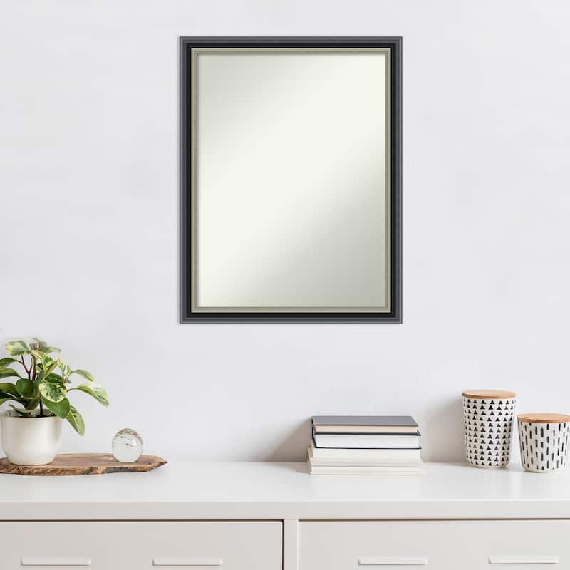 Theo Black Silver Non-Beveled Wood Framed Wall Mirror - Theo Black Silver