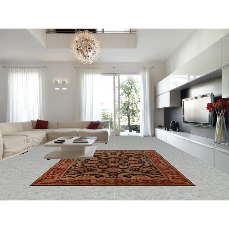 Black Floral Agra Indian Area Rug Handmade Wool Carpet - 9'3"x 12'0"