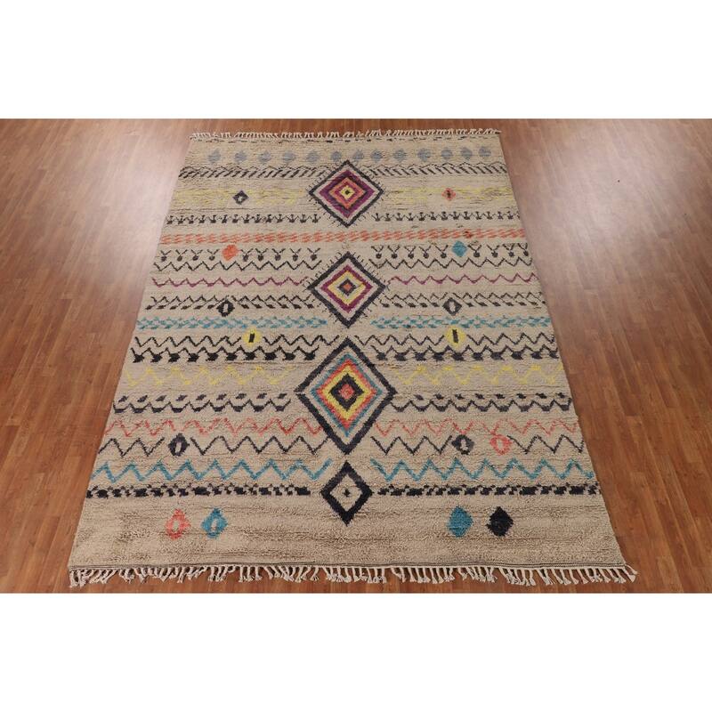 Tribal Moroccan Oriental Area Rug Handmade Wool Carpet - 9'0" x 12'4"