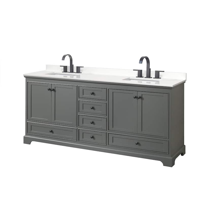 Wyndham Collection WCS202080D-QTZ-US3MXX Deborah 80" Free Standing - Dark Gray / White Quartz Top / Matte Black