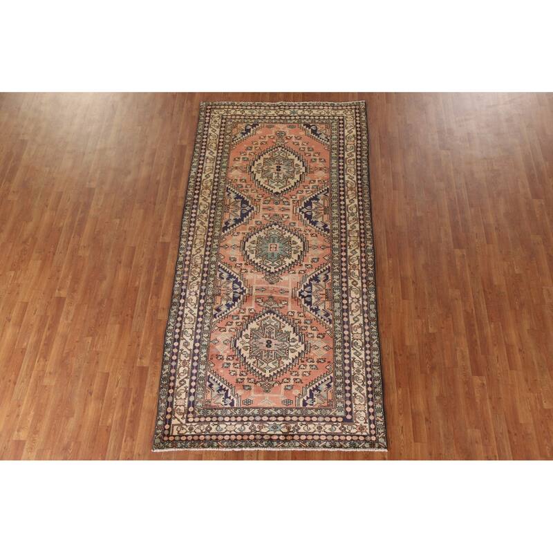 Geometric Ardebil Persian Vintage Area Rug Hand-knotted Wool Carpet - 4'9"x 10'0"