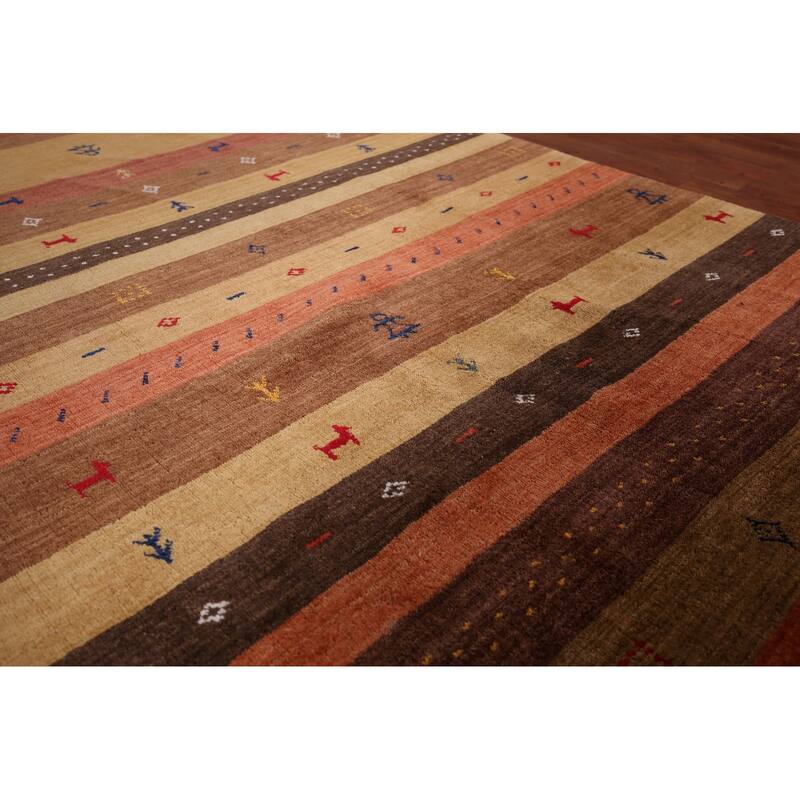 Striped Gabbeh Indian Area Rug Hand-Knotted Wool Carpet - 5'3"x 7'10"