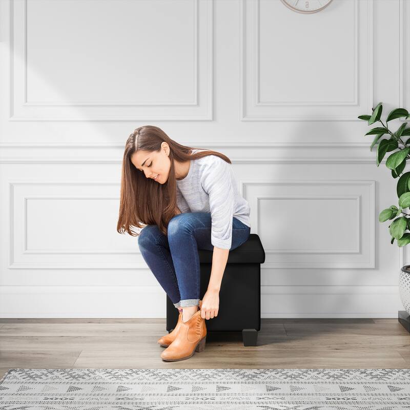 Empyrean Tuffted Folding Foot Rest Storage Ottoman Bench with Storage Bins