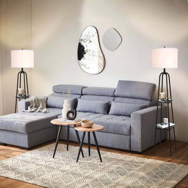 57.8'' Black Column Floor Lamp with Linen Shade(Set of 2)