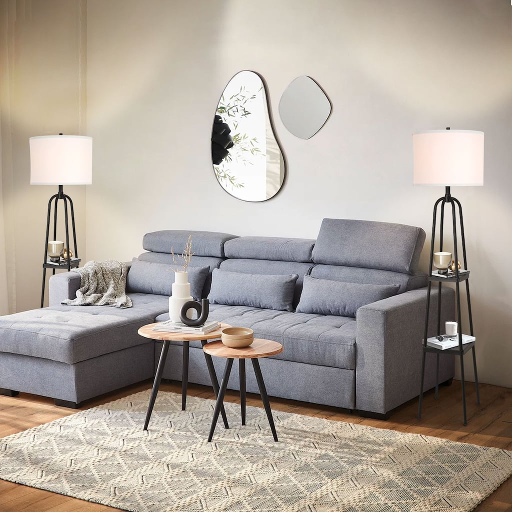 57.8'' Black Column Floor Lamp with Linen Shade(Set of 2)