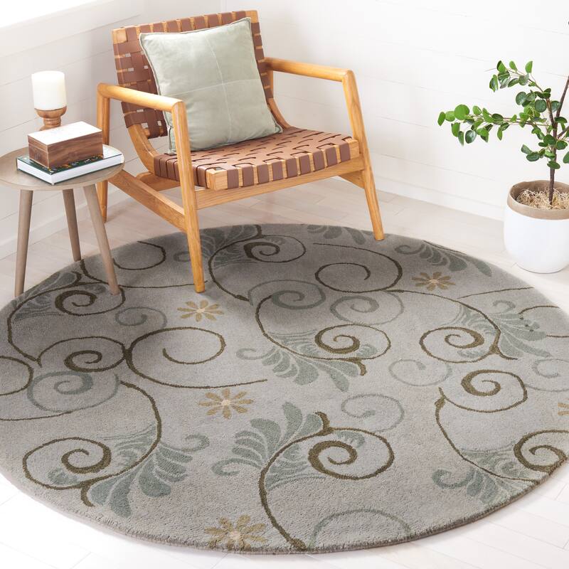 SAFAVIEH Handmade Soho Kailey Scrolls Grey New Zealand Wool - 6' x 6' Round - Grey/Multi