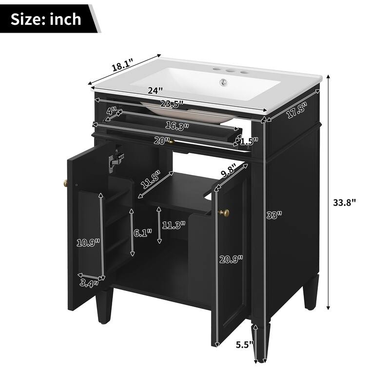 Bathroom Storage Cabinet with Sink, Soft-Closing Doors with Organizers