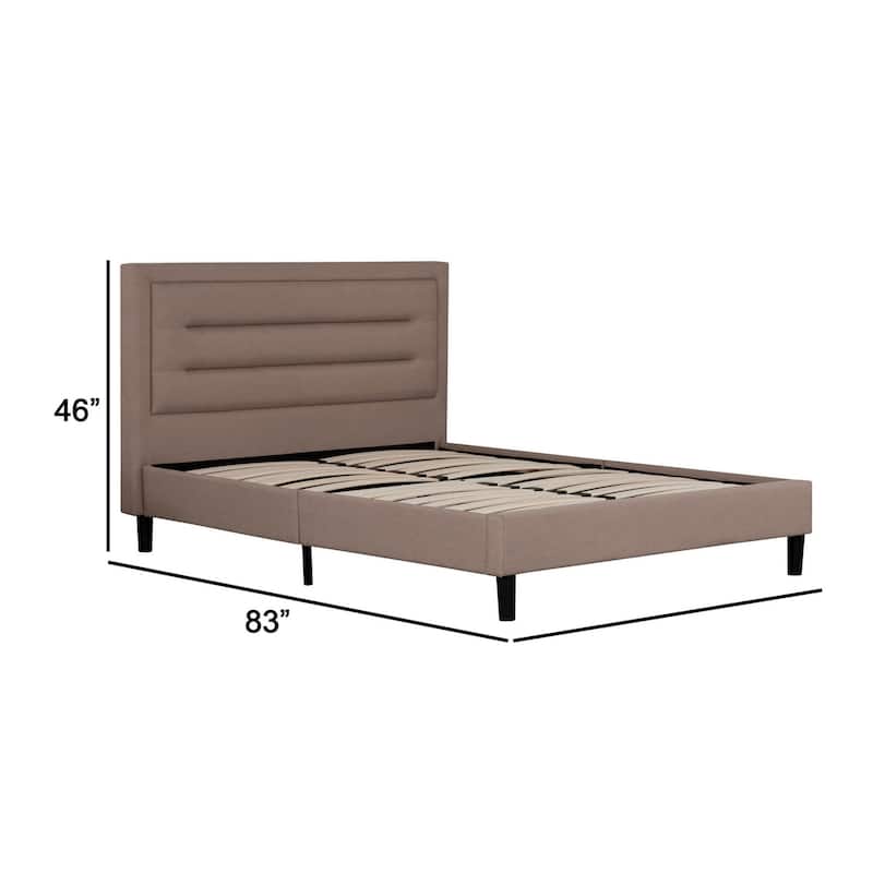 Liam Full Bed, Brown Polylinen Upholstered Bed, Horizontal Tufted Headboard