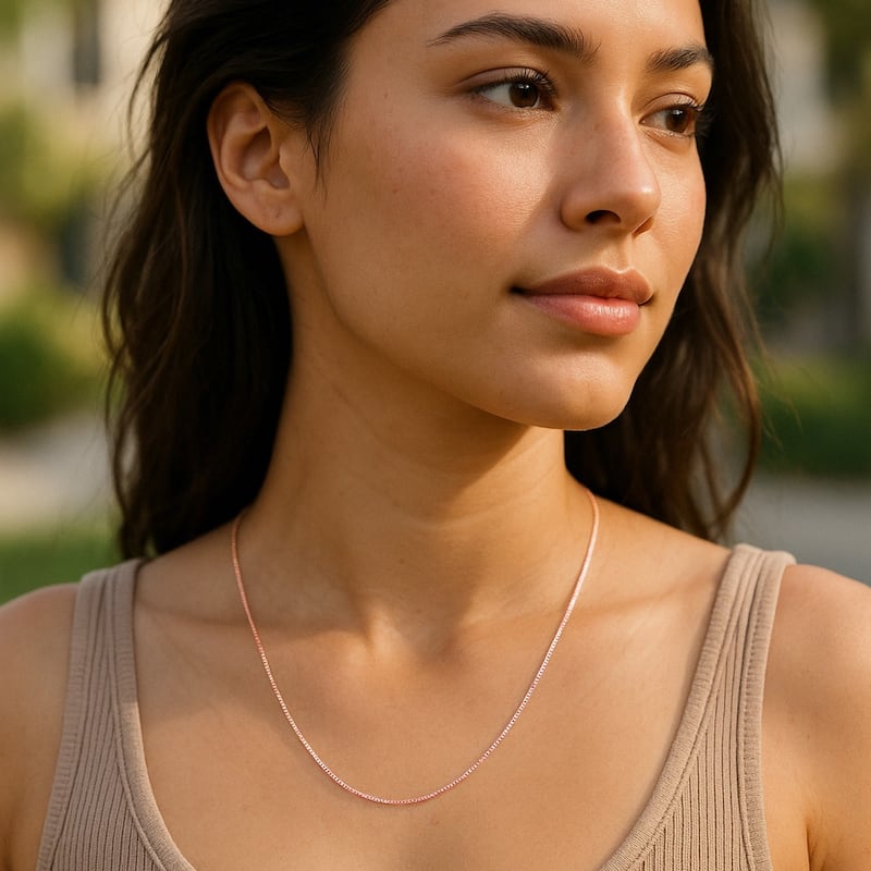 MayaMila 14k Solid Rose Gold Classic Box Chain Necklace 0.4mm