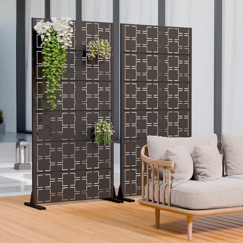 Modern Metal Privacy Screen Outdoor Decorative Partition with Stable Base Hanging Plant-Friendly Panel - 60"H x 30"W