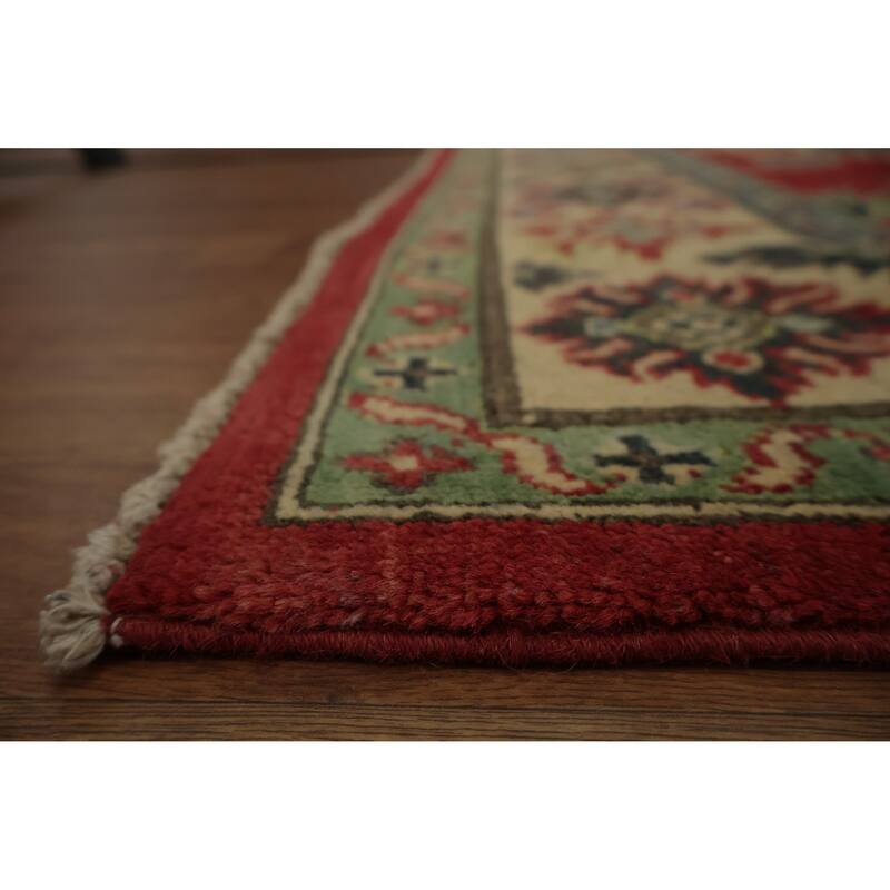 Hand Knotted Oriental 100% Wool Carpet Traditional Geometric Red Kazak Area Rug - 6' 11'' X 5' 2''