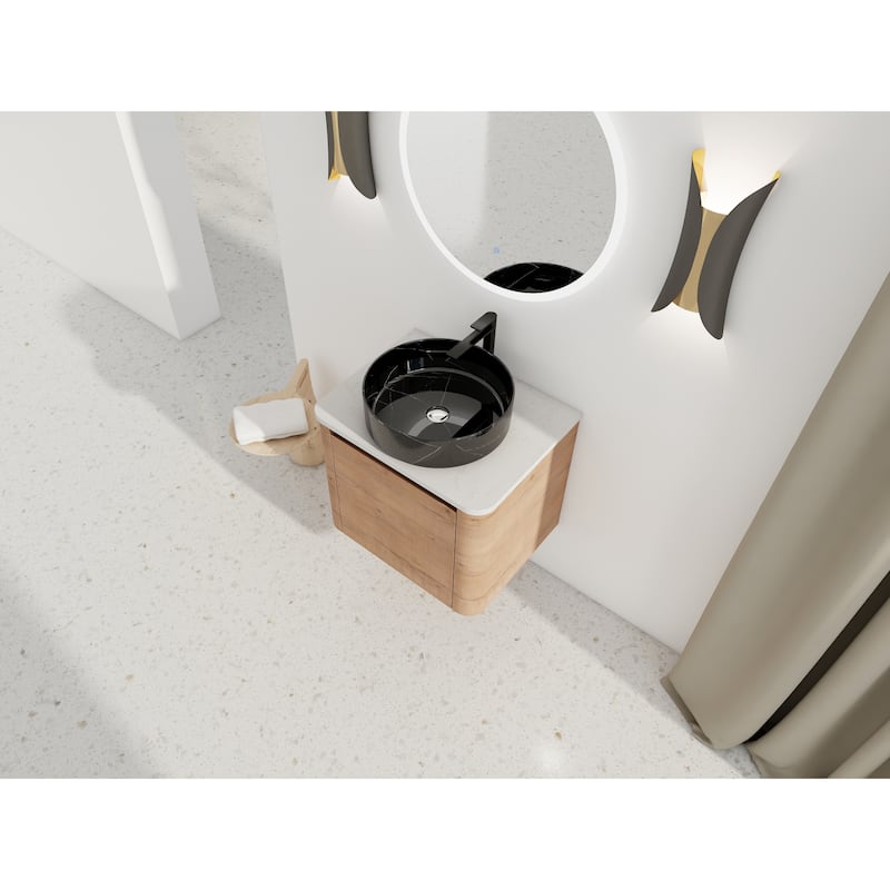 24'' Wall-Mounted Bathroom Vanity With Ceramic Art Sink & 1-Soft-Close Door,KD-Packing, Plywood
