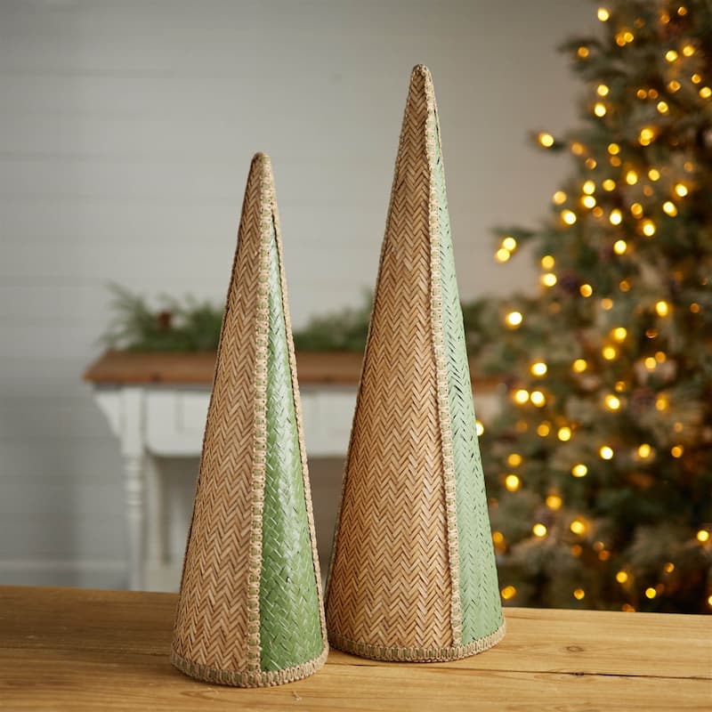 Woven Bamboo Cone Pine Tree (Set of 2) - N/A