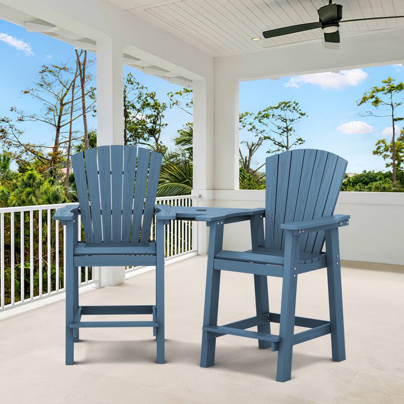 Outdoor Tall Adirondack Chair Set of 2 with Connecting Tray