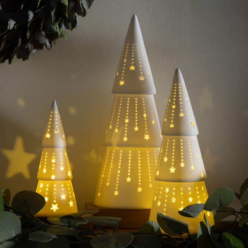 12 in. LED Ceramic Christmas Tree Table Decor Set - 12 in