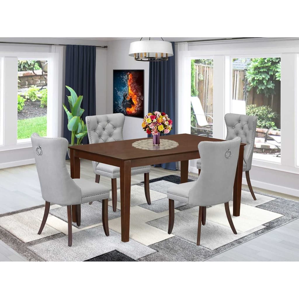 5-Piece Mahogany Finish Solid Wood Top-Rectangular Upholstered Dining Room Set- Seats-4