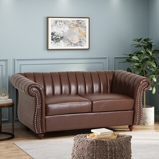 Brown 61.75'' Faux Leather 2 Seater Sofa, Loveseat with Removable Seat ...