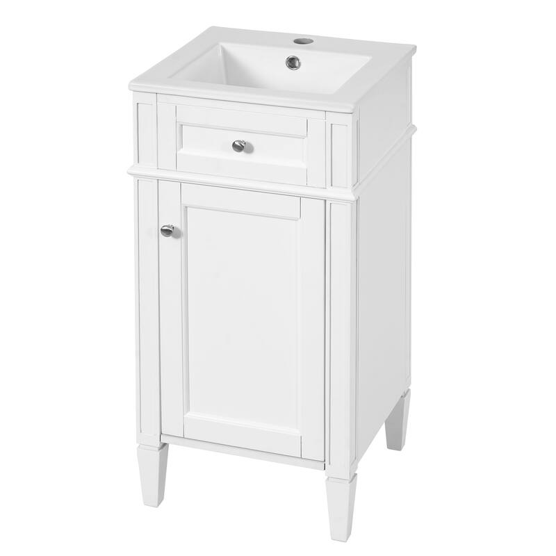 Small Bathroom Vanity Freestanding Single Vanity Set with Ceramic Sink
