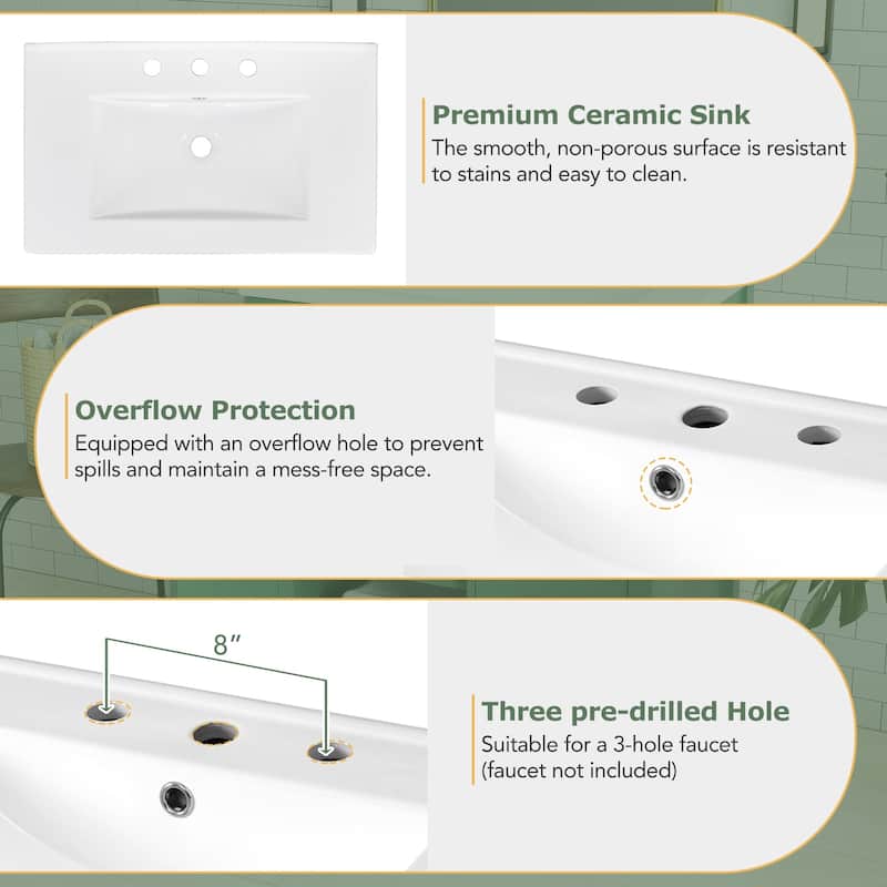 30 in. W x 18 in. D x 34 in. H Single Sink Freestanding Bath Vanity with White Ceramic Top