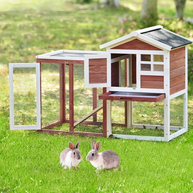 Siavonce Wooden Rabbit Cage Hutch Poultry Pet Cage - 48.4"L X 24.8"D X 35.8"H - Auburn - 48.4"L X 24.8"D X 35.8"H