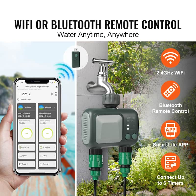 WiFi Sprinkler Timer, Smart Hose Faucet Water Timer with Brass Inlet, APP Control via 2.4Ghz WiFi or Bluetooth, Voice Control