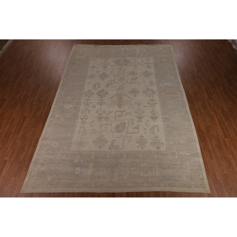 Vegetable Dye Oushak Oriental Large Rug Handmade Beige Wool Carpet - 10'5"x 14'4"