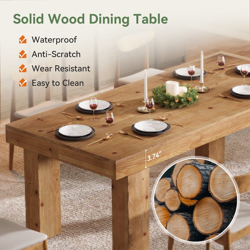 63 Inch Solid Wood Dining Table for 4-6, Rectangular Kitchen Table - 31.5" D x 62.99" W x 29.53" H