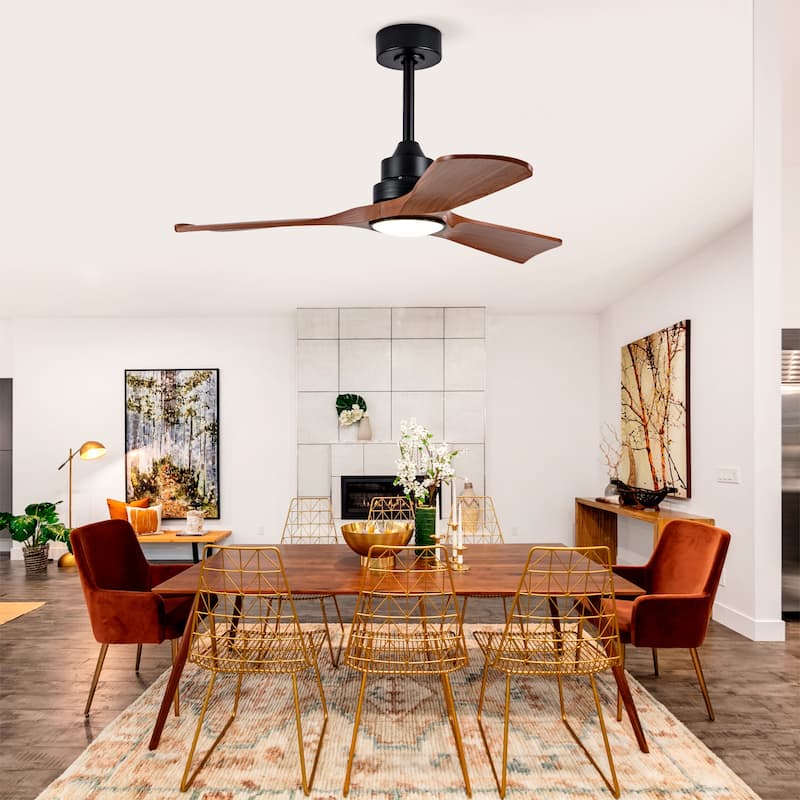42 Inch Modern Black Ceiling Fan With Light 3 ABS Blades Remote Control Reversible DC Motor With Dimmable LED