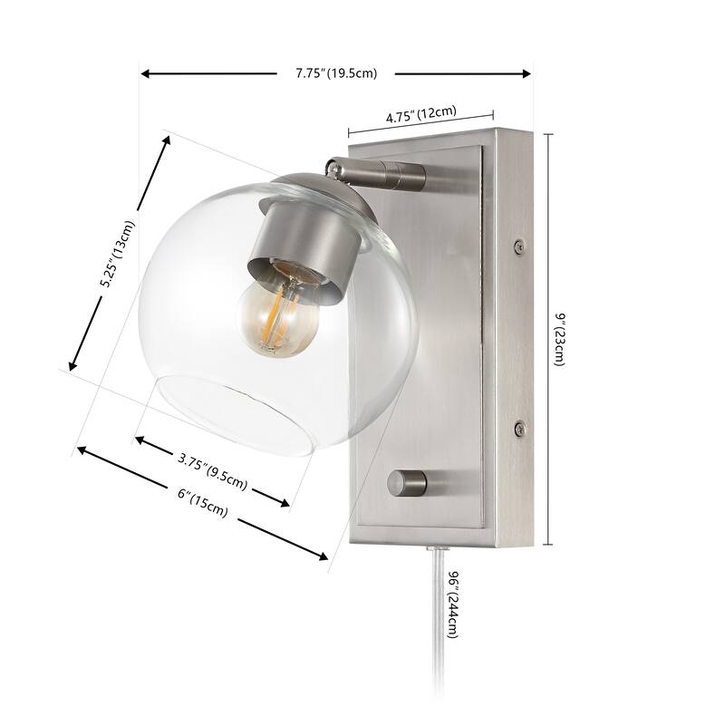Thatcher 6" 1-Light Minimalist Modern Plug-In or Hardwired Adjustable Iron LED Wall Sconce with Rotary Dimmer, by JONATHAN Y