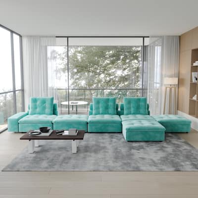 Large Modular Sectional Sofa with Ottoman,Modern Frosted Fleece Upholstery Cloud Couch