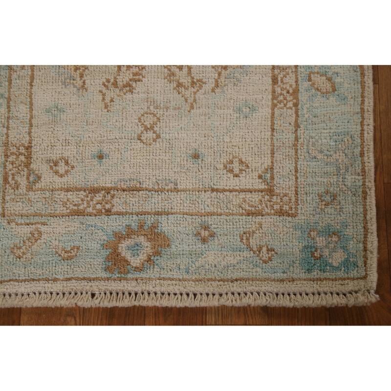 Hand Knotted Oriental 100% Wool Carpet Transitional Geometric Beige & Ivories Oushak Area Rug - 2' 11'' X 2' 0''