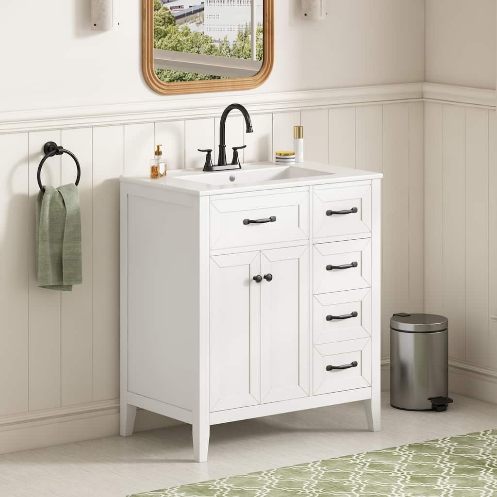 Christopher Knight Home - Avalon Modern Freestanding Bathroom Vanity with Ceramic Sink & Soft Close Multi-Storages