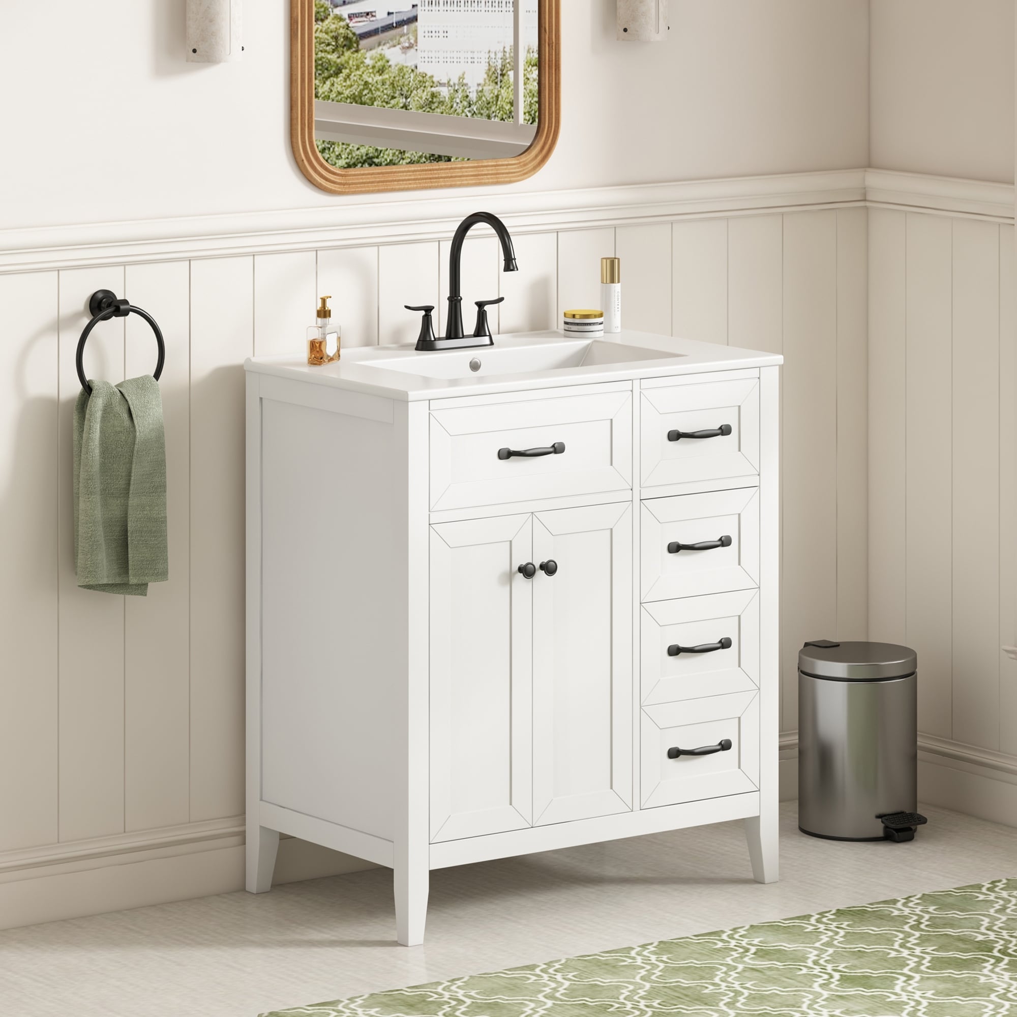 Christopher Knight Home - Avalon Modern Freestanding Bathroom Vanity with Ceramic Sink & Soft Close Multi-Storages