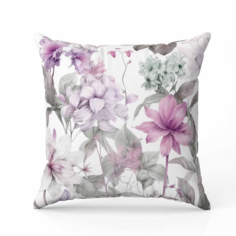 Wildflower Whimsy Faux Suede Reversible Throw Pillow White and Pink