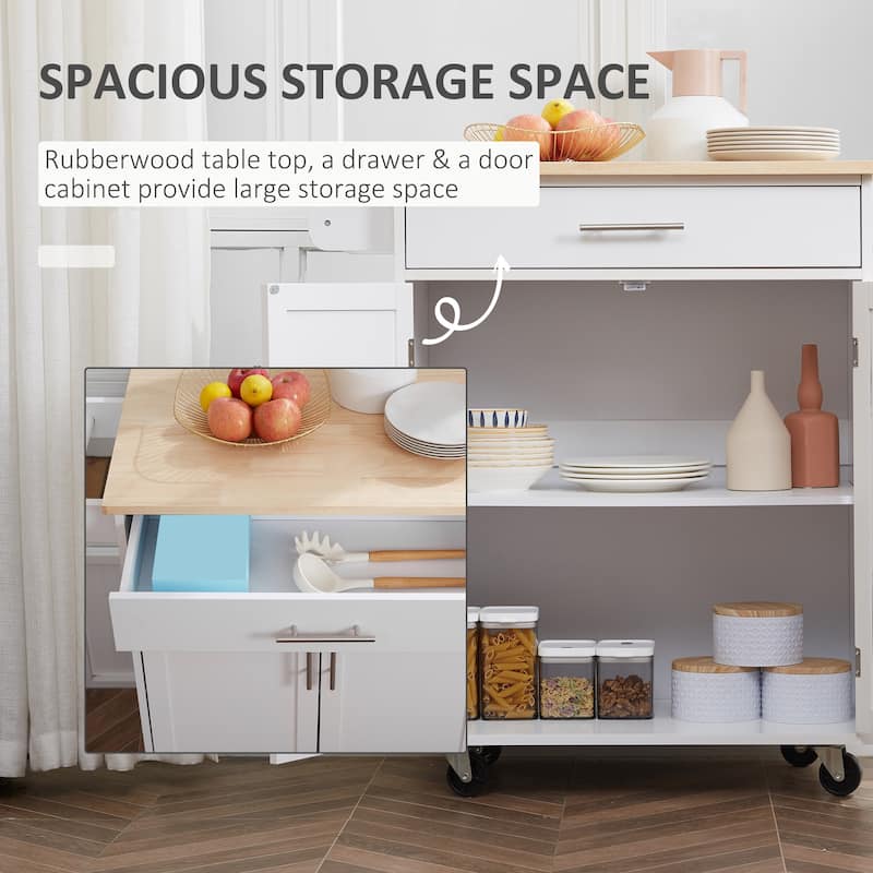 HOMCOM Kitchen Island Cart Rolling Trolley Cart with Drawer, Storage Cabinet & Towel Rack